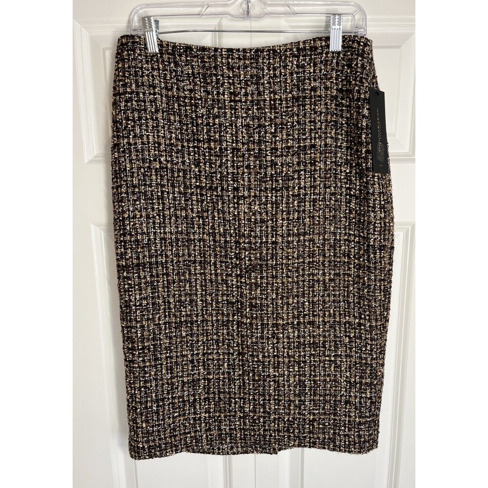 NWT Donna Karan Women's Brown Tweed Pencil Skirt Knee Length Preppy Classic Sz 8